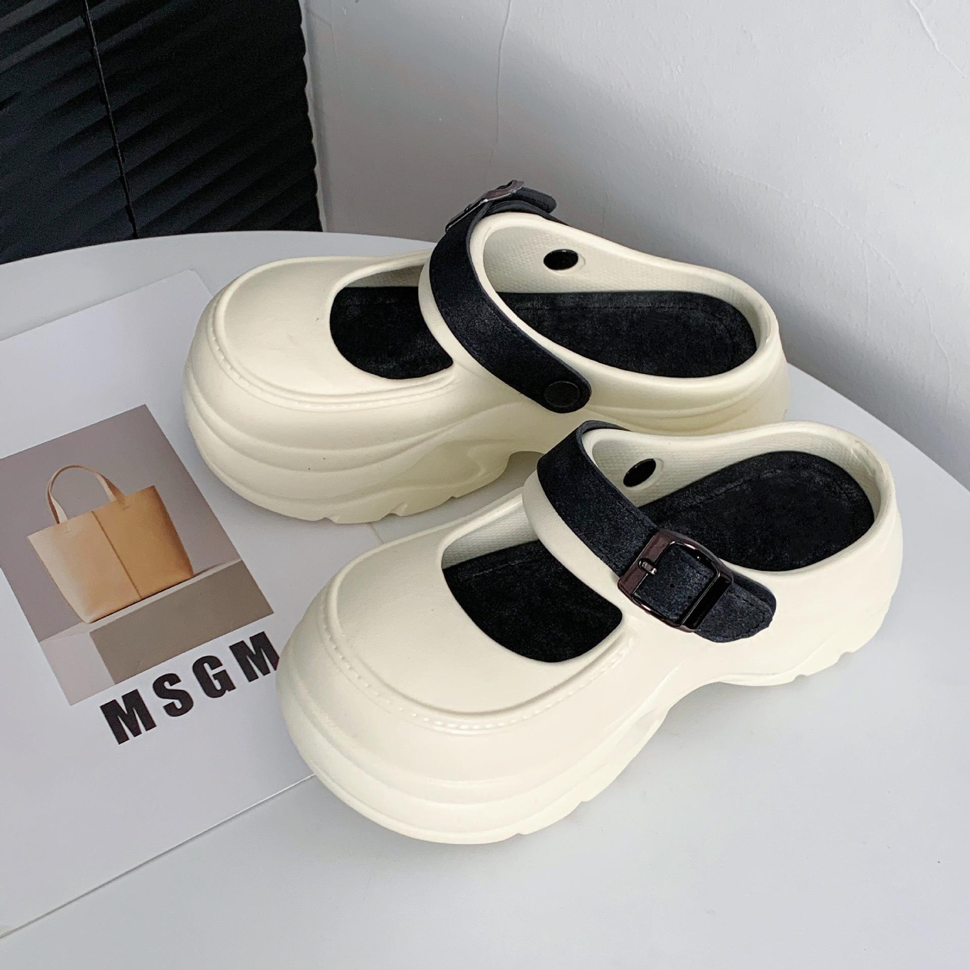 

Fashion 2025 new soft soled Sandals Fashion Mary Jane Sandals Color blocked thick soled versatile shoes Outdoor Baotou women s slippers 36-37 белый