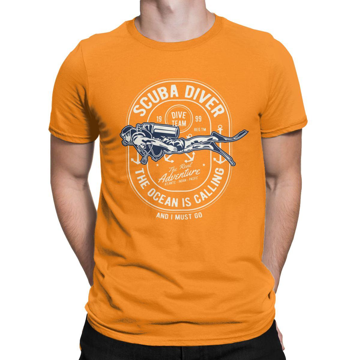 The Ocean Is Calling Scuba Diver T Shirt Men s 100% Cotton Awesome T-Shirt Crew Neck Diving Tees Short Sleeve Clothes Gift 4XL