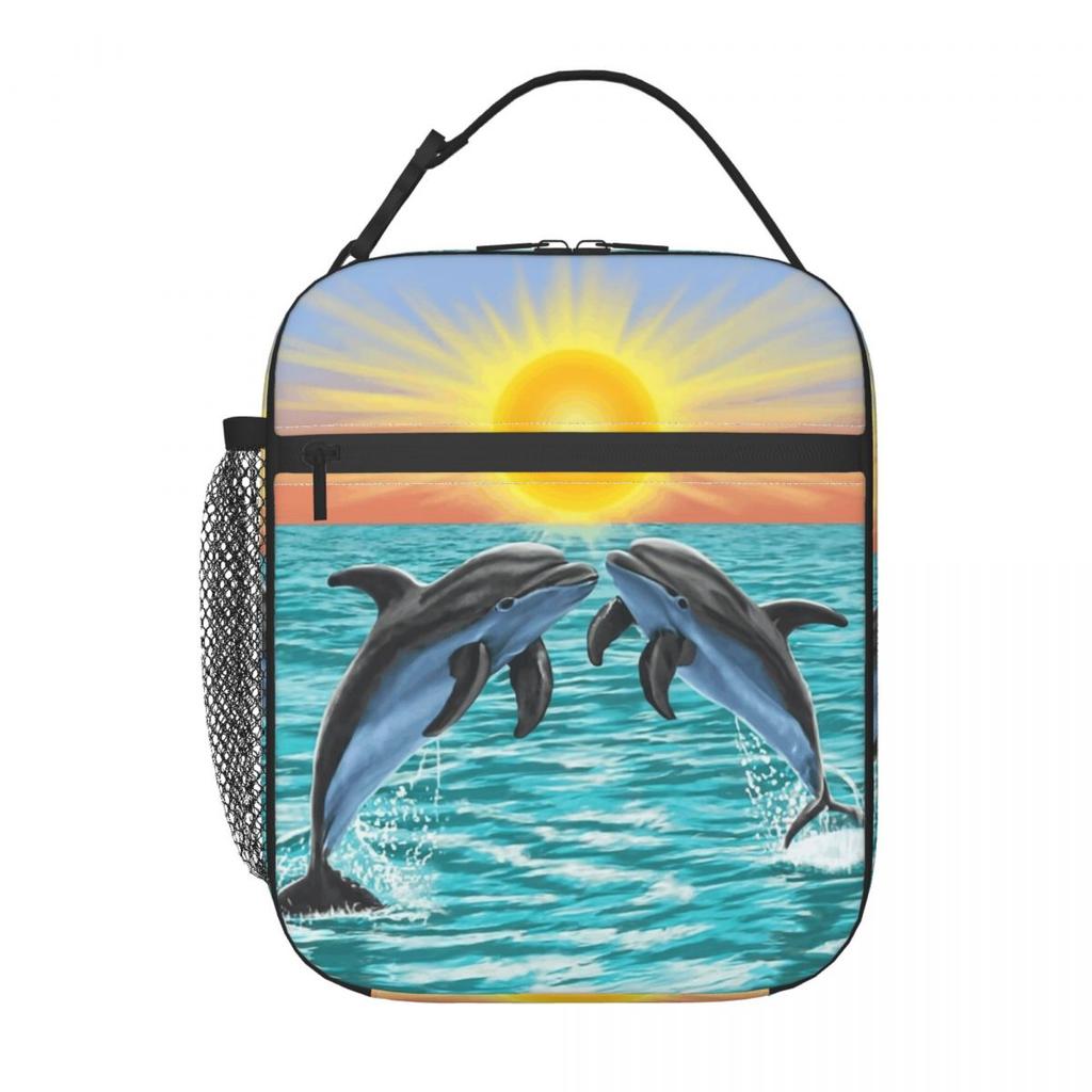 Dolphin Leaping Out Of The Water Pattern Insulated Lunch Bag for Women Kids Portable Food Boxes Thermal Lunch Box Tote