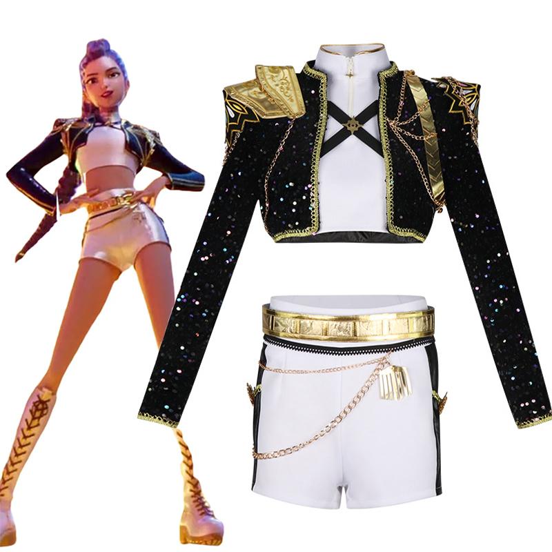 Rumi Cosplay Costume Anime Teenager Adult Girls K-POP Cosplay Outfit Halloween Women Kpop Golden Black