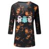 Women's Casual V-Neck Three-Quarter Sleeve Top with Halloween Print