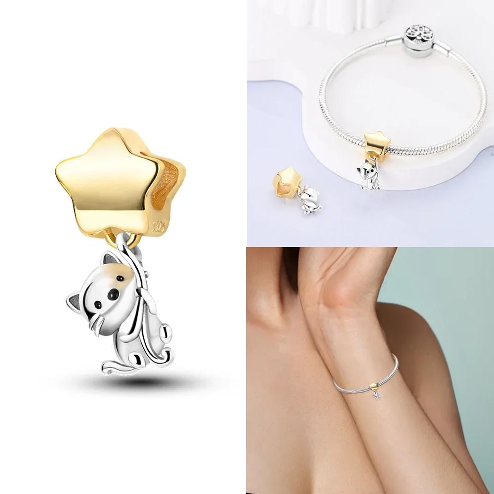 Copper Original Charms Love Heart Dog Cat Paws Pendant Beads Fit Mula Bracelet Diy Jewelry For Women Gift