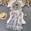 Spring Fashion Bow Top + Heavy Industry Pleated Chiffon Skirt Two-Piece Set Of Foreign Style Broken Flowers