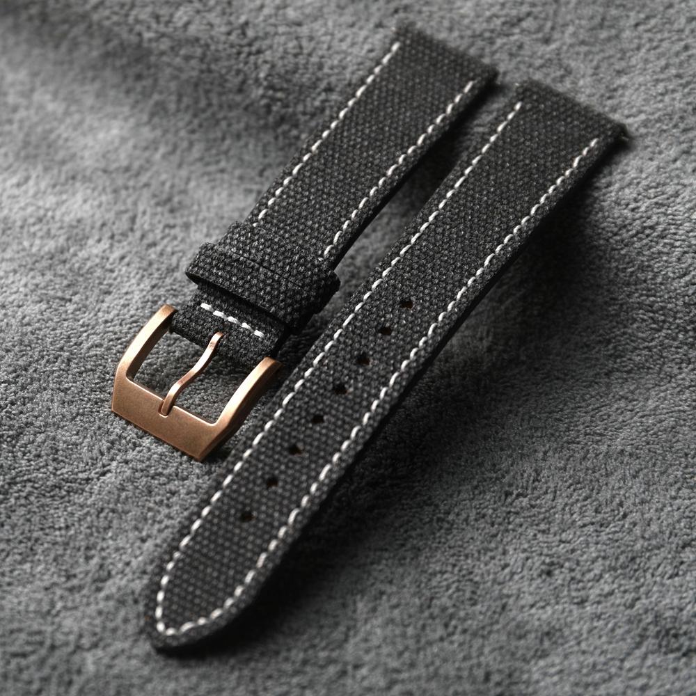 Klasický plátěný ručně laminovaný kožený řemínek s bronzovou sponou, 20MM 21MM 22MM Hodí se k bronzovému náramku hodinek Měkký tenký pánský řemínek