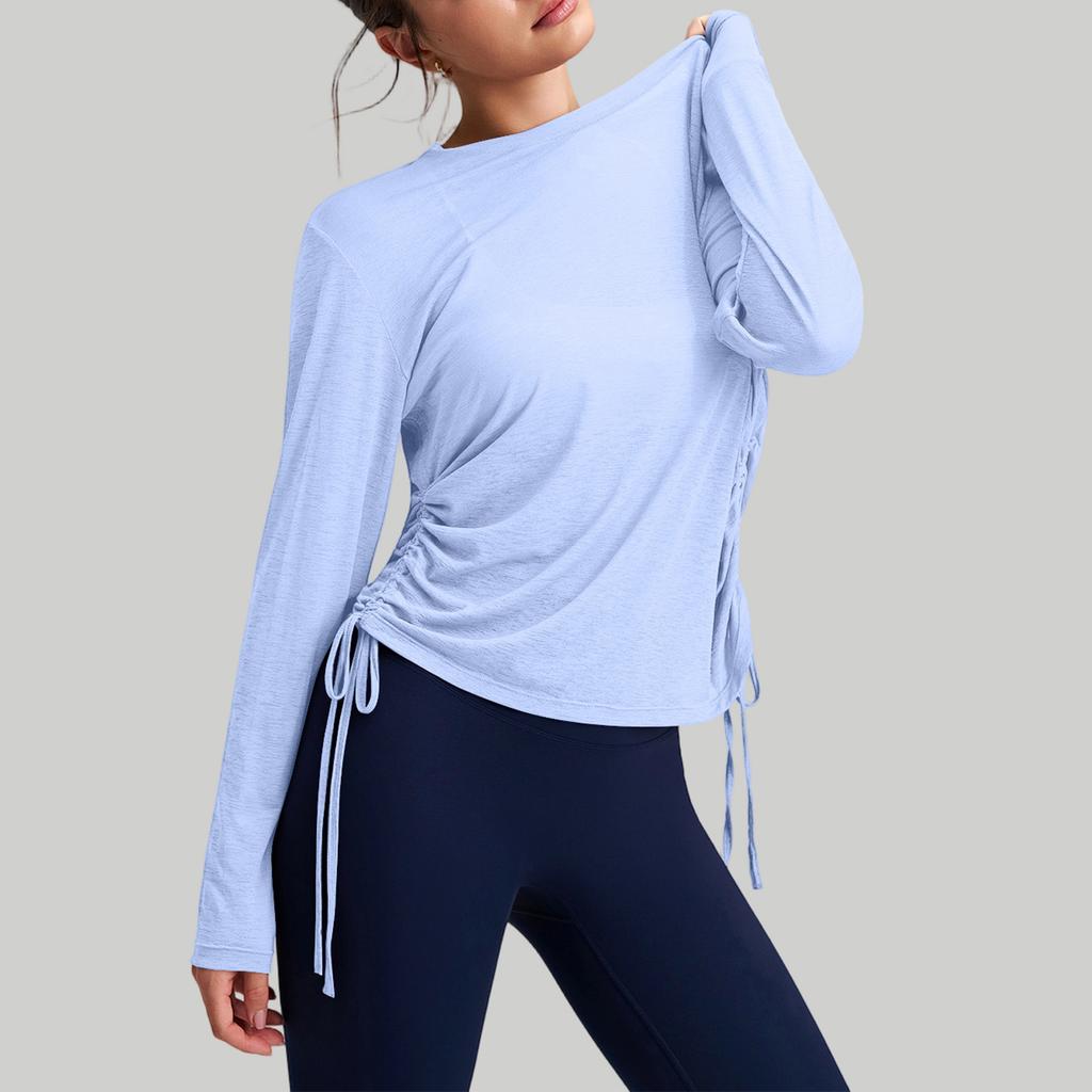 Women's Loose,Fit Breathable Side Drawstring Long,Sleeve Cover,Up Yoga Top