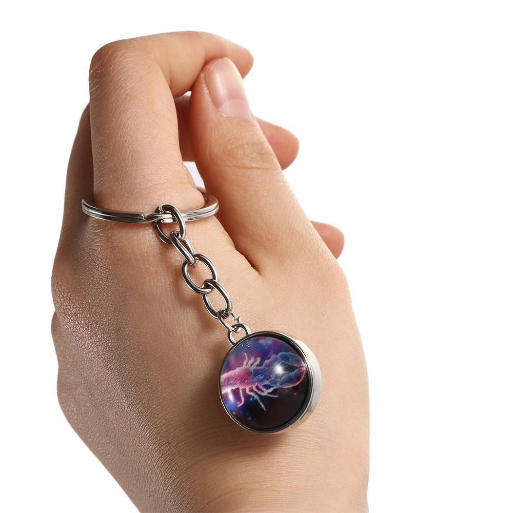 Birthday Gift Glass Ball Glowing Scorpio Pendant Keychain 12 Constellation Luminous Zodiac Keychain