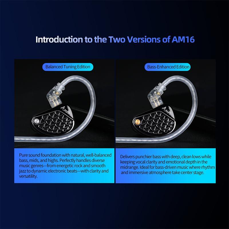 KZ AM16 Wired In-Ear Monitors for Gaming, 16BA Drivers, Improved Sound Quality, Precision Dividing Technology, Metallic CNC Machining, Powerful Bass,