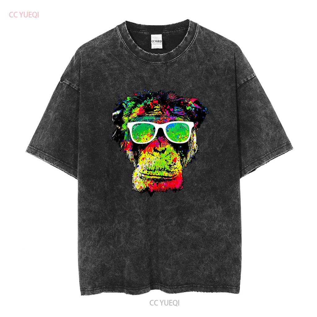XtraFly Apparel Men's T Shirt Neon Monkey Chimp Tie Dye Ape Crewneck vintage Washed Unisex Soft designer clothes Casual