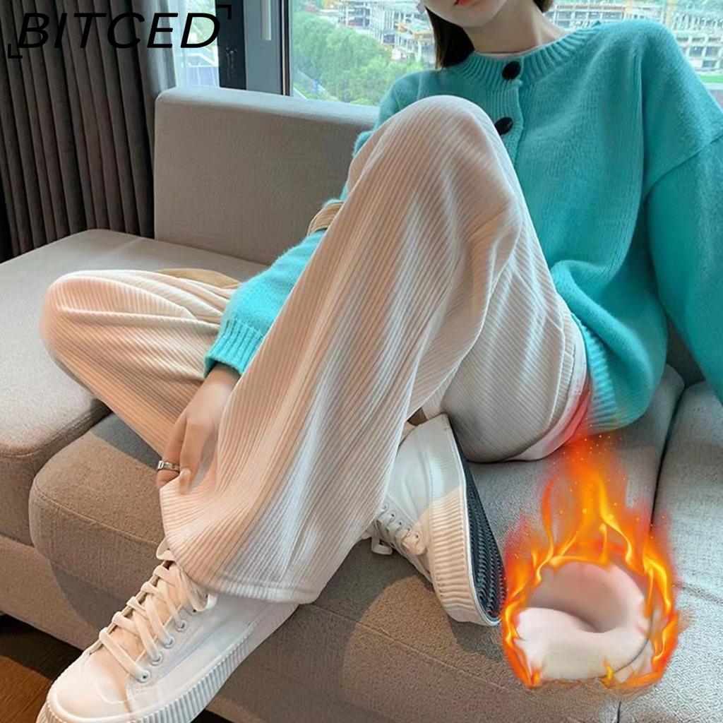 BITCED Women's Cream Beige Chenille Wide-Leg Trousers Women's Autumn/Winter Fleece-Lined Corduroy Trousers Straight-Leg Casual Trousers