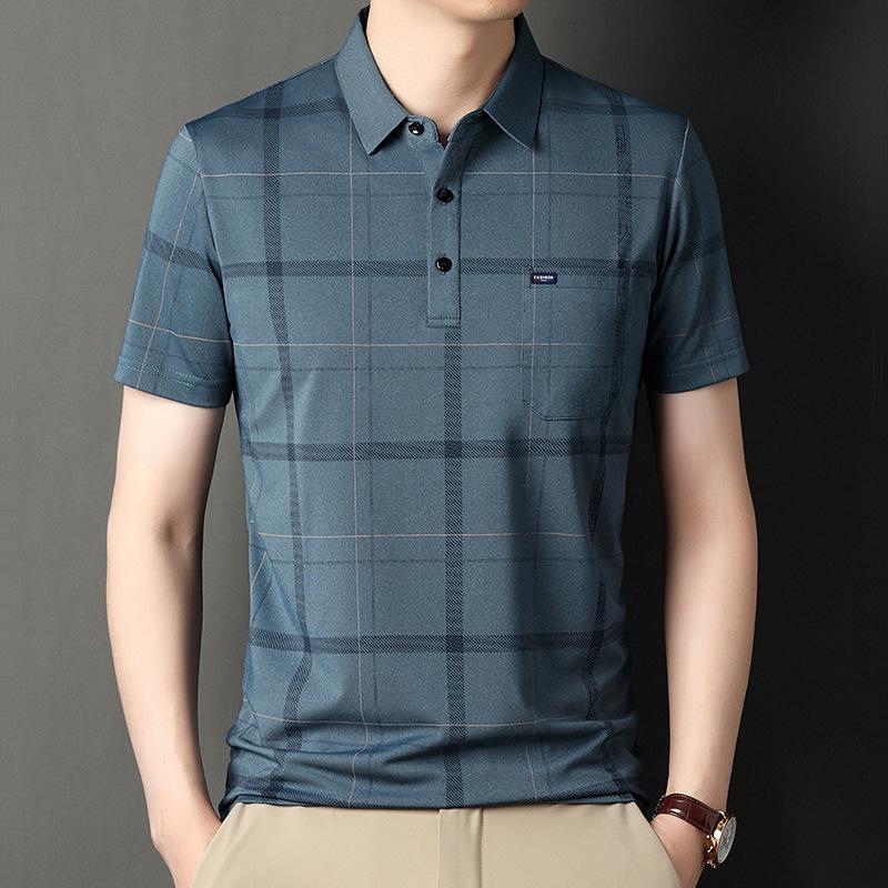 Sommer Herren Revers Kurzarm T-Shirt für junge und mittlere Männer Gestreifte Oberteile Taschenversion Dünne Halbarm Casual Herren Kurzarm