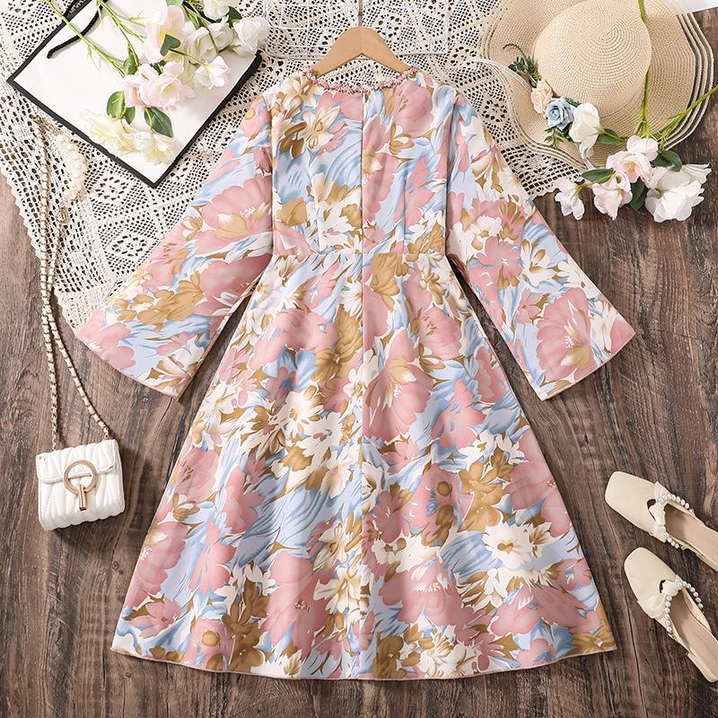Girl Long Sleeves Floral Print Dress Children Kid Casual Princess Dresses Clothes