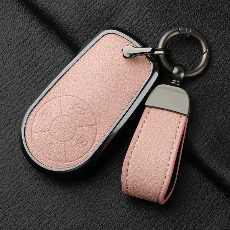 Aluminum Alloy Goatskin Car Key Case Cover For Greatwall Ora R1 R2 Good Cat Gt Lightning Cat Ballet Cat White Cat Iq Keychain
