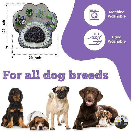 Paw Shaped Snuffle Mat 29"x29" for Small, Medium, Big Size Dogs, Cats; Interactive Slow Feeding Sniffing Mat for Mental Stimulation, Puzzle Toy for
