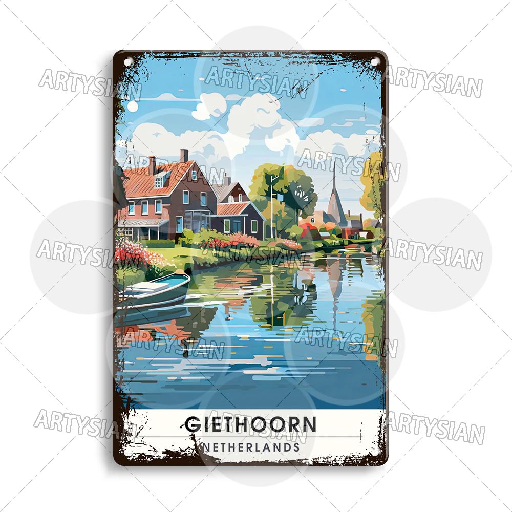 Netherlands Turkey Travel Cityscape Metal Sign Istanbul Bodrum Cappadocia Amsterdam Antalya Bodrum Giethoorn Metal Plaque