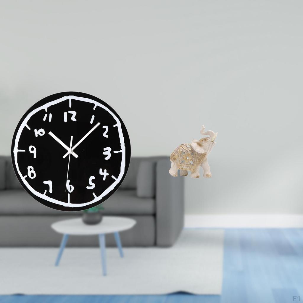 Modern Minimalist Acrylic Wall Clock with Elephant Sculpture Resin Figurine Ornament for Stylish