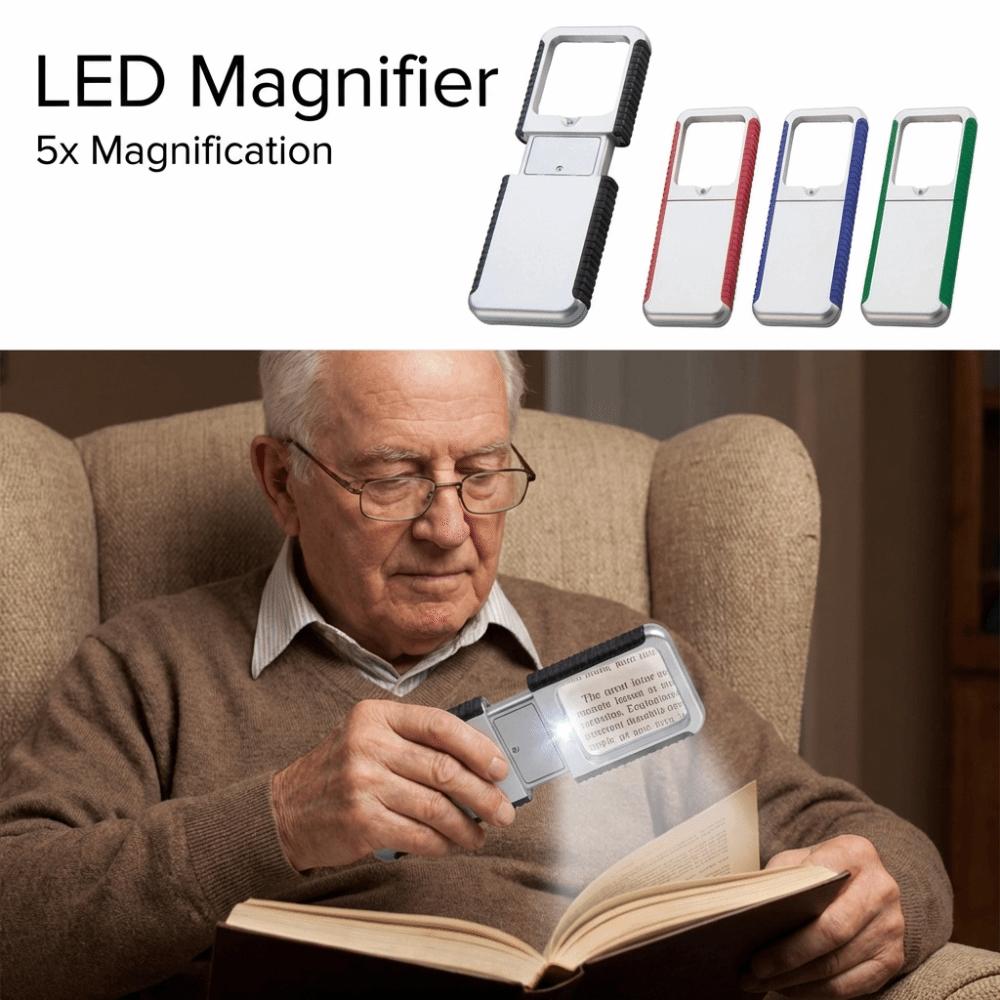 5x Förstoring Utdragbar Förstoringsglas Handhållet Rektangulärt Glas LED Förstoringsglas Kompakt med LED-ljus Belyser Förstoringsglas