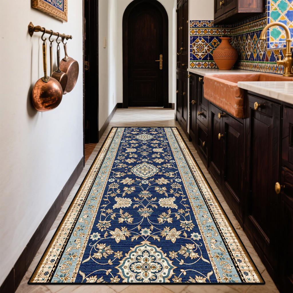 Boho Retro Long Runner Carpets Home Decoration Kitchen Entryway Non-slip Rug Bedroom Living Room Corridor Floor Mat Easy Clean