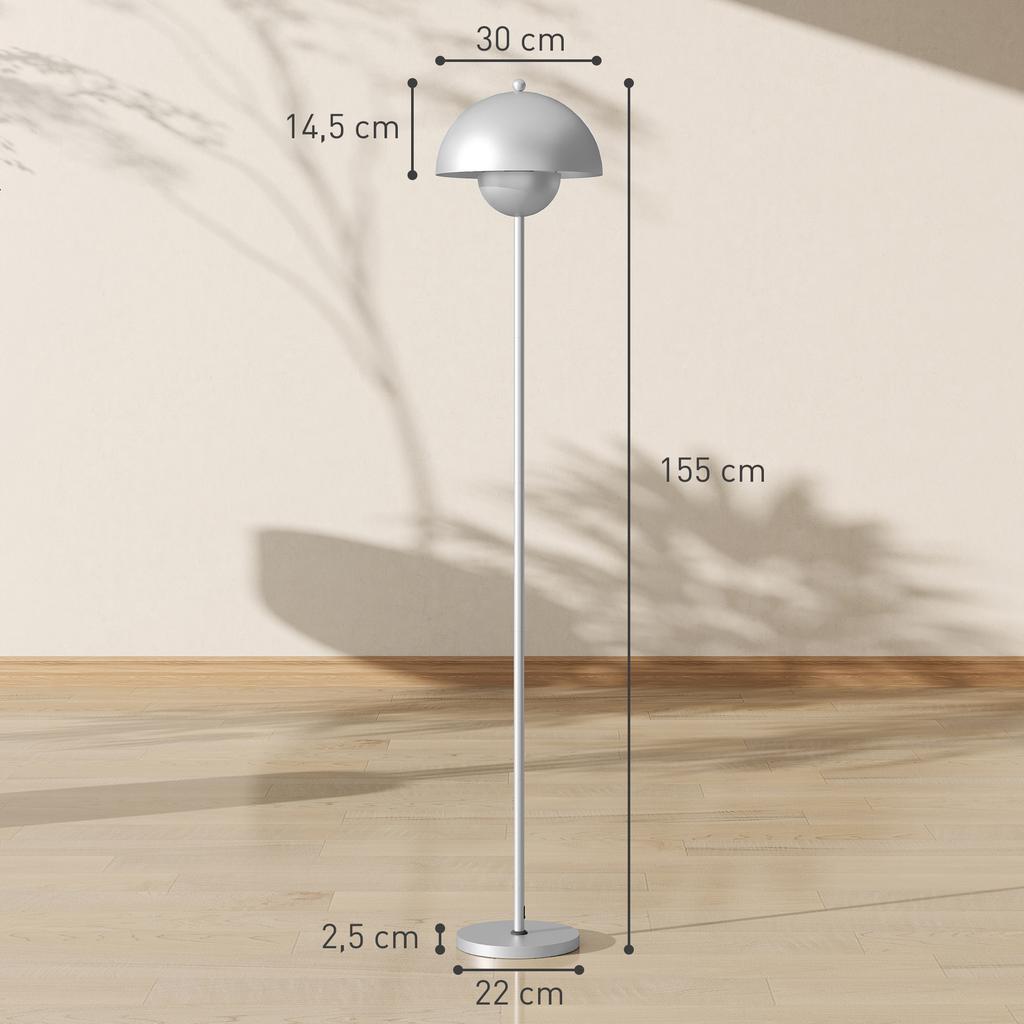 Modern Living Room Floor Lamp with Bowl Shade Foot Switch E27 Socket Without Bulb Diameter 30x155 Cm Silver