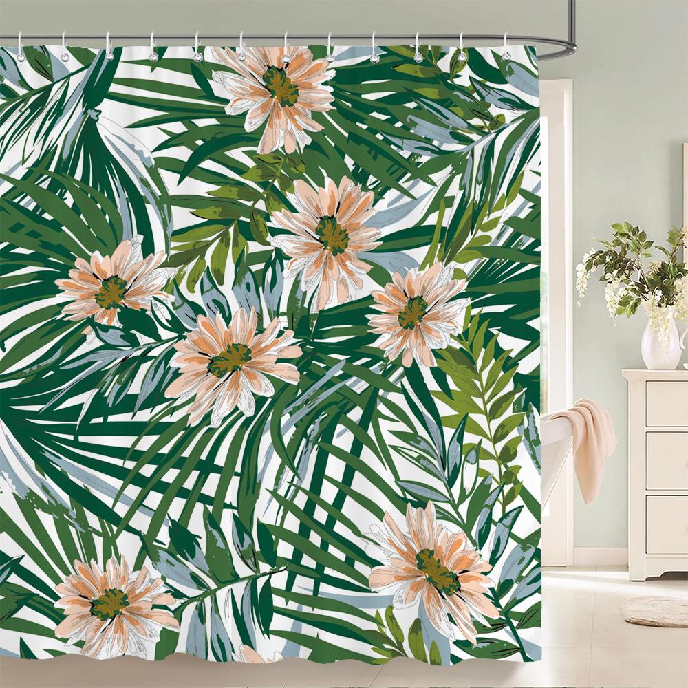 

3D Шторы для ванной комнаты Тропические зеленые растения Лист пальмы Занавеска для душа Водонепроницаемая ткань Ширма для ванны С крючками Домашний декор Штора W90xH180cm