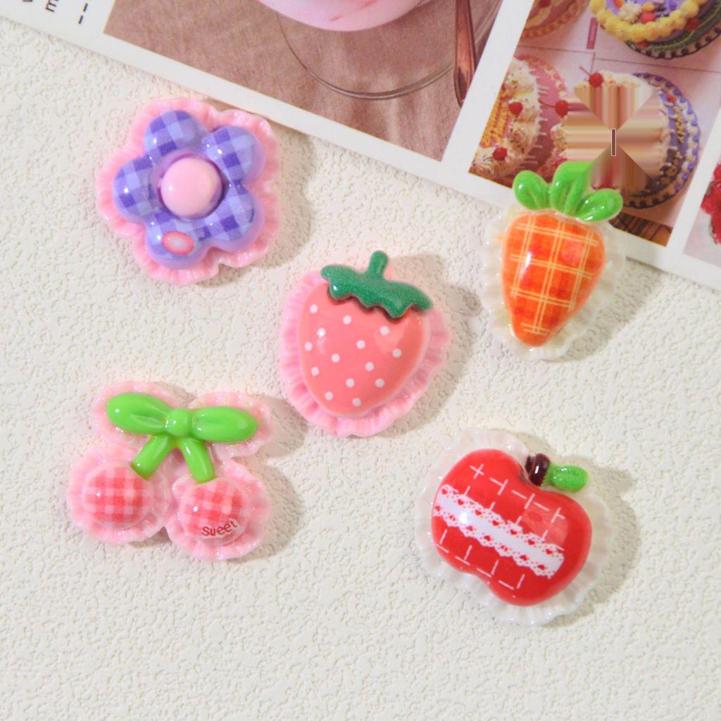 Cute Plaid Lace Fruit DIY Accessory Kit for Shoes, Phone Cases, and Hair Clips