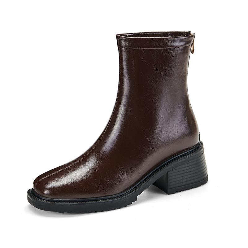 

Meotina женские ботильоны из натуральной кожи с квадратным носком, шерстяные короткие ботинки на высоком каблуке и молнии, женская модная обувь, зимняя коричневая обувь 40 34 коричневый