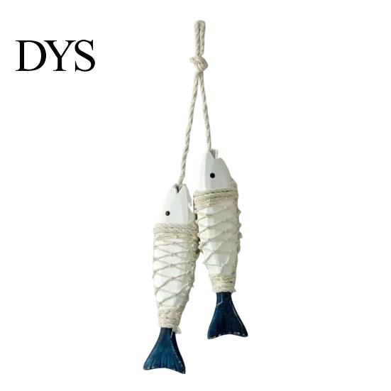 Seaside Wall Hanging Rustic Nautical Wooden Fish Decor, Coastal Beach Style Home Decor Ornament with Fishing Net for Lake House, Bedroom, Bathroom