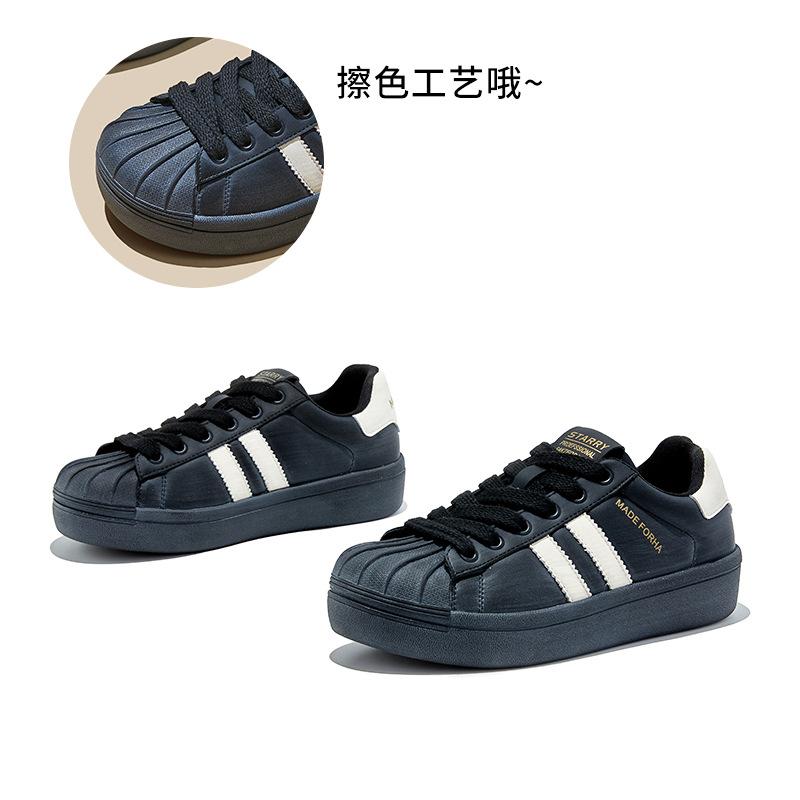 

Color-polished leather little white shoes women s 2026 spring flat-bottomed sports shell head women s shoes are not tired feet casual single shoes 40
