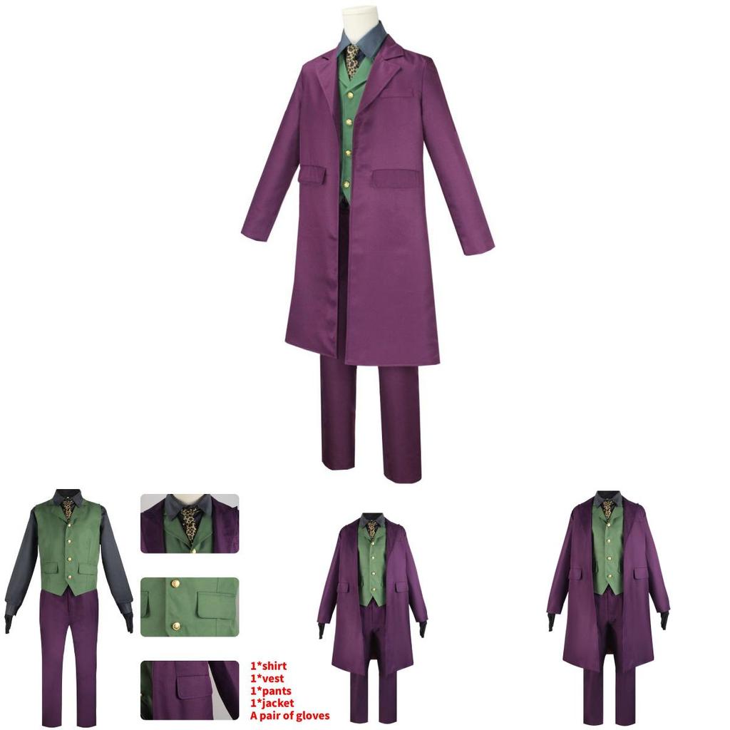 Costume da Cosplay Joker Heath Ledger di Batman Il Cavaliere Oscuro in Tessuto di Poliestere per Feste a Tema Halloween