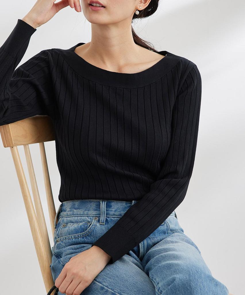 ROPE PICNIC Bio Wide Rib Boat Neck Knit Black Size 38 Women's Pullover, GDM13010, (01),