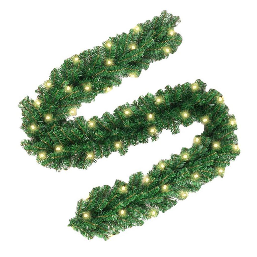 2.7m Christmas Wreath Christmas Rattan Mantel Decoration Wreath Wicker Garland with 30 LED