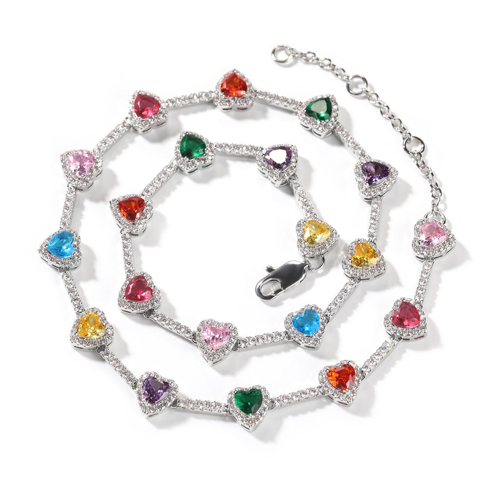 Luxury Heart-shaped Cz Chain With Candy Color Brass Lovely Colored Necklace For Wedding Parties And Gifts