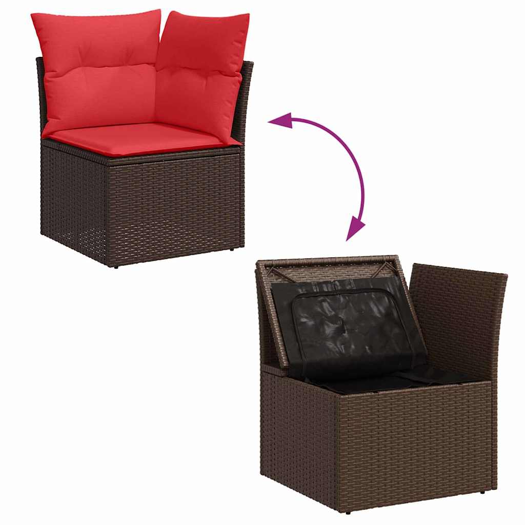 Garden Sofa Set with Cushions 6 pcs Brown and Red Poly Rattan