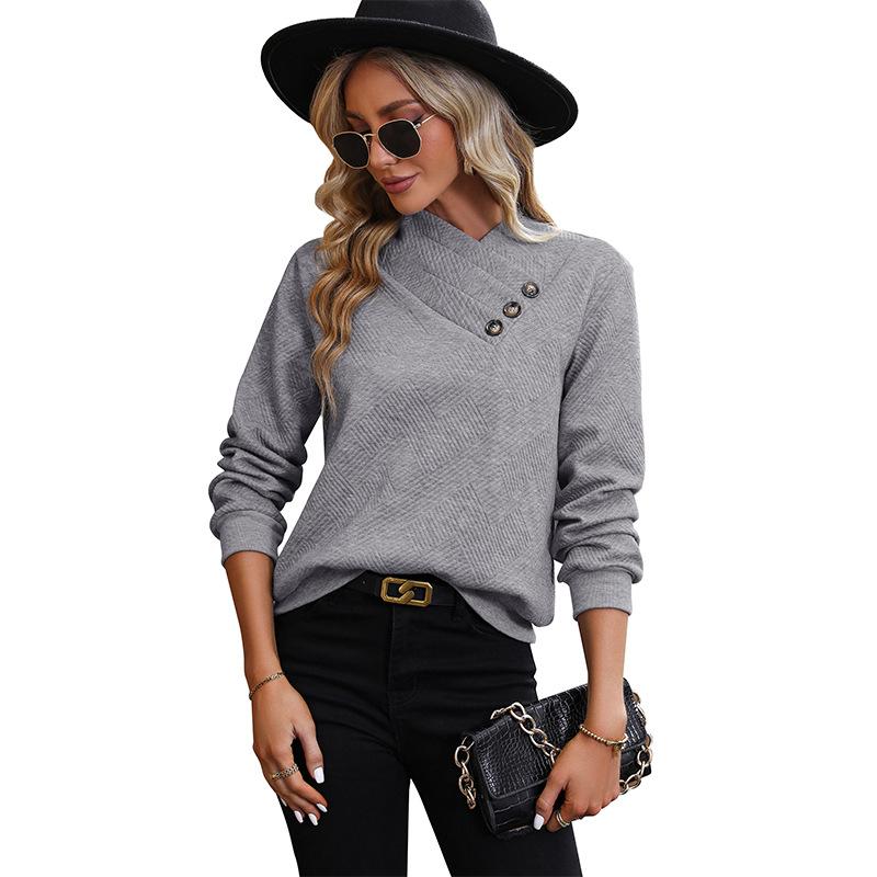 Damenbluse für Frühling und Herbst, bequem, lässig, einfarbig, Rundhalsausschnitt, Langarm