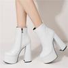 Sexy Dame Ankelstøvletter Plattform Cowboystøvletter For Damer Blokkhøye Hæler Glidelås Svarte Hvite Korte Festsko Kvinne Nye 2025