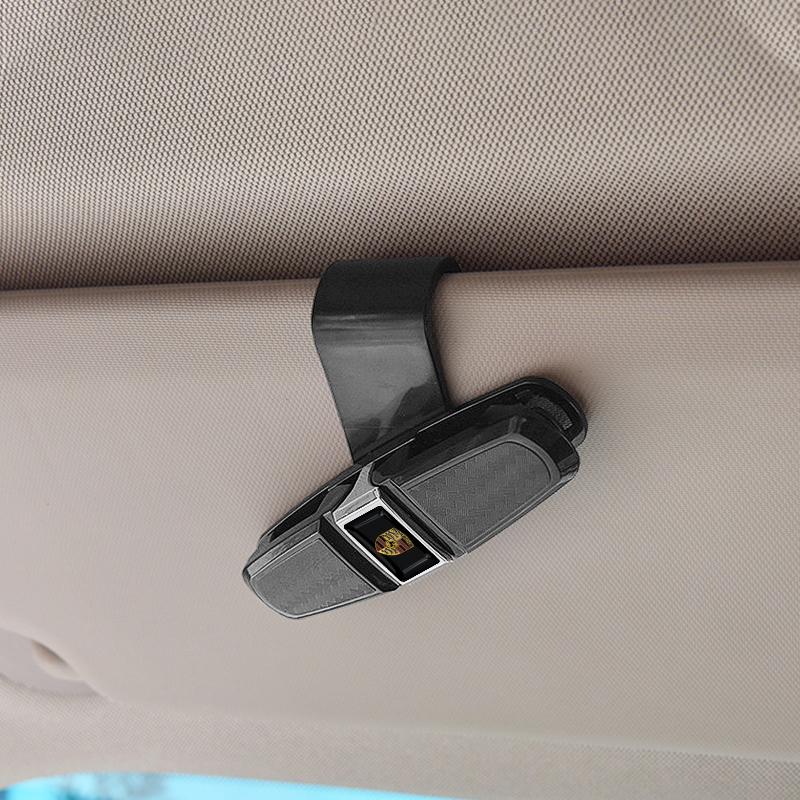 1pcs Car Sun Visor Glasses Box Universal Sunglasses Clip Card For Porsche Cayenne Macan 911 Gt3 918 928 944 968 Boxster Panamera