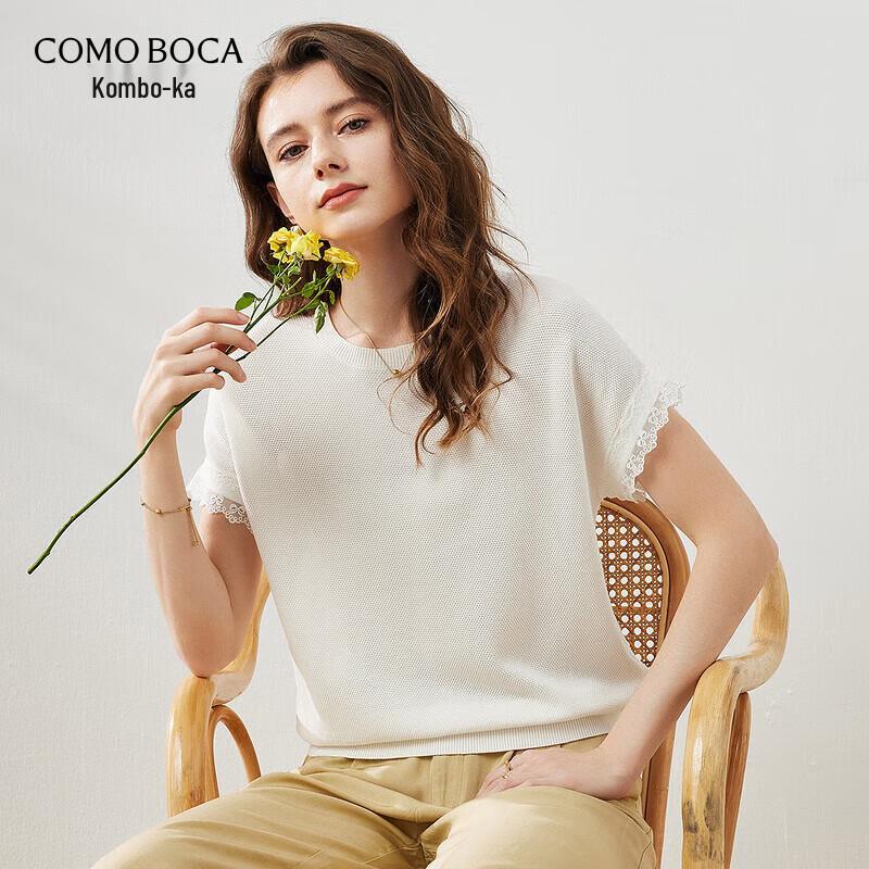Komonboka Women's Silk Blend Lace Trim Knit T-Shirt