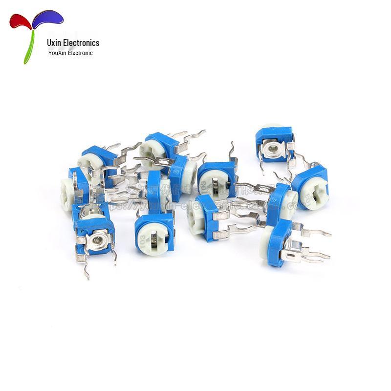 Horizontal RM065 Adjustable Resistor, Blue/White, 10K To 100 Ohm, 102/103/203/104