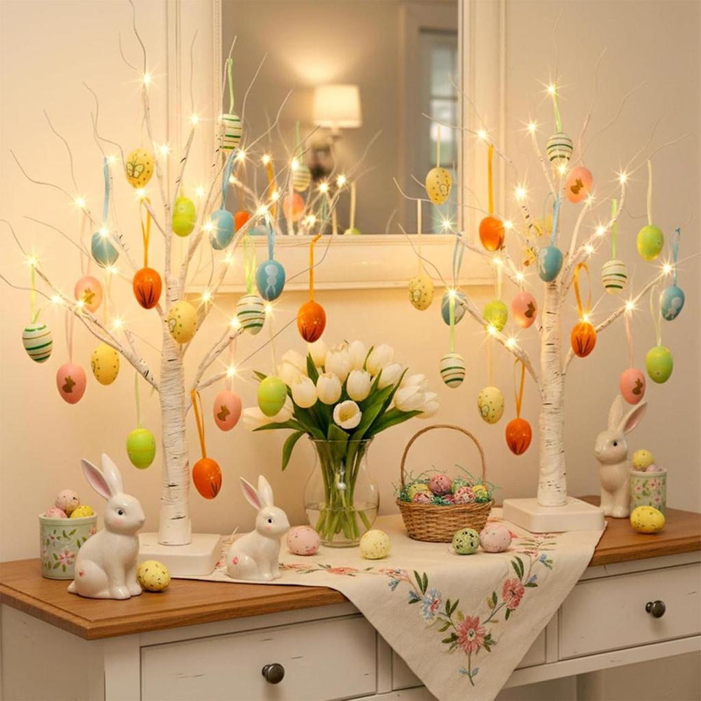 Egg Tree for Easter with LED Light Table Centerpiece 23.6in Easter Tree Decorations Battery and USB Powered for Nursery Bedside