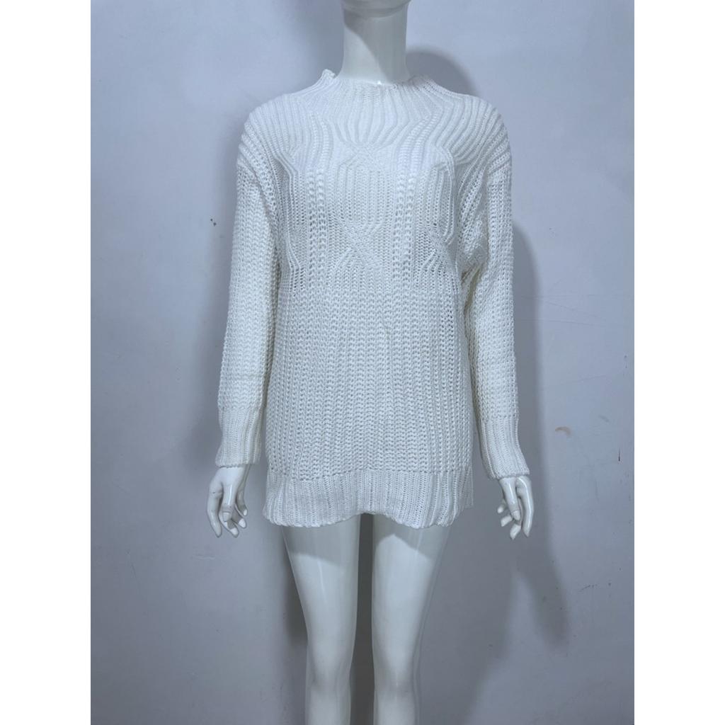 Plus Size, Plus Size Women's Casual Solid Color Jacquard Sweater - Loose Fit Long Sleeved Round Neck Pullover, Comfortable Fabric