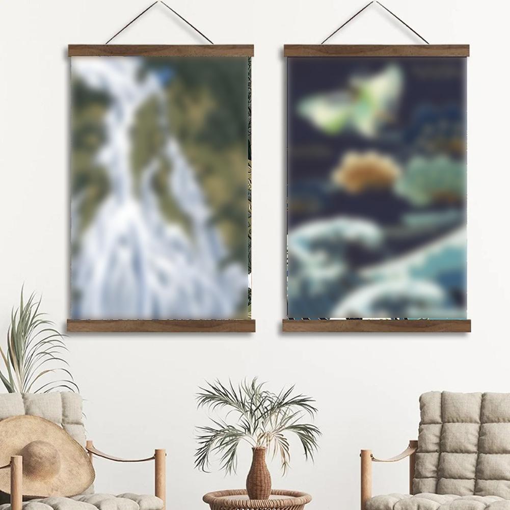 Magnetic Teak Wood Scroll Frame for Hanging Posters and Paintings with Magnetic Pins for Quick Display Changes
