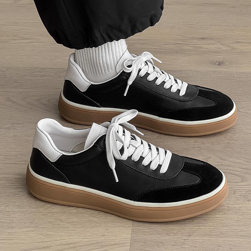 New Men Genuine Leather Casual Shoes Street Fashion Flat Skate Shoes Young Man Lace-up Sneakers