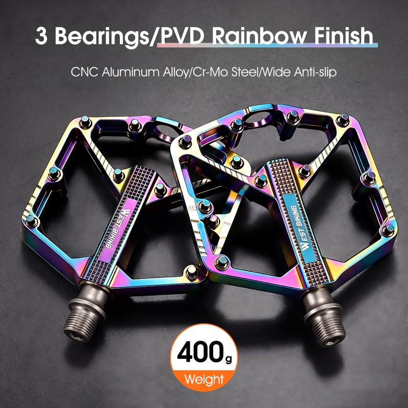WEST BIKING MTB Bike Pedals 3 Bearing Aluminum Alloy Widened Non-Slip Platform Pedals Road Cycling City Folding Bike Flat Pedals