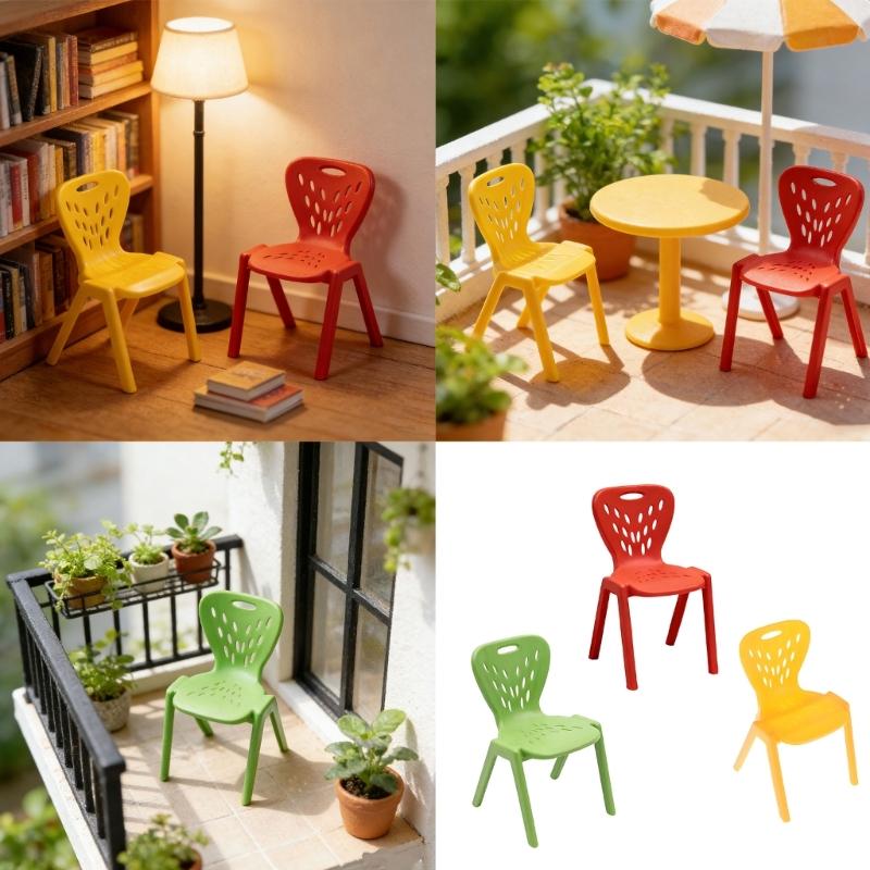Colorful Doll Furniture Small Chair Model Figurine With Hole Design For Doll House Accessories And Kids Pretend Play Game