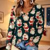 Women's V-Neck Long Sleeve Christmas Print Lightweight Blouse for Spring Summer