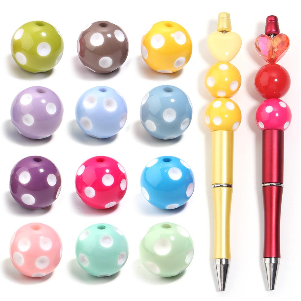 5pcs/lot 20mm White Polka Dot Resin Beads Colorful Round Loose Spacer Beads For Jewelry Making DIY Crafts Pen Beads Accessories