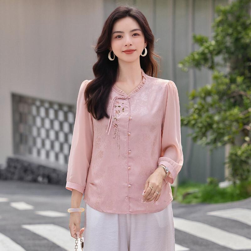 Elegante Blusa in Chiffon Ricamata in Stile Cinese