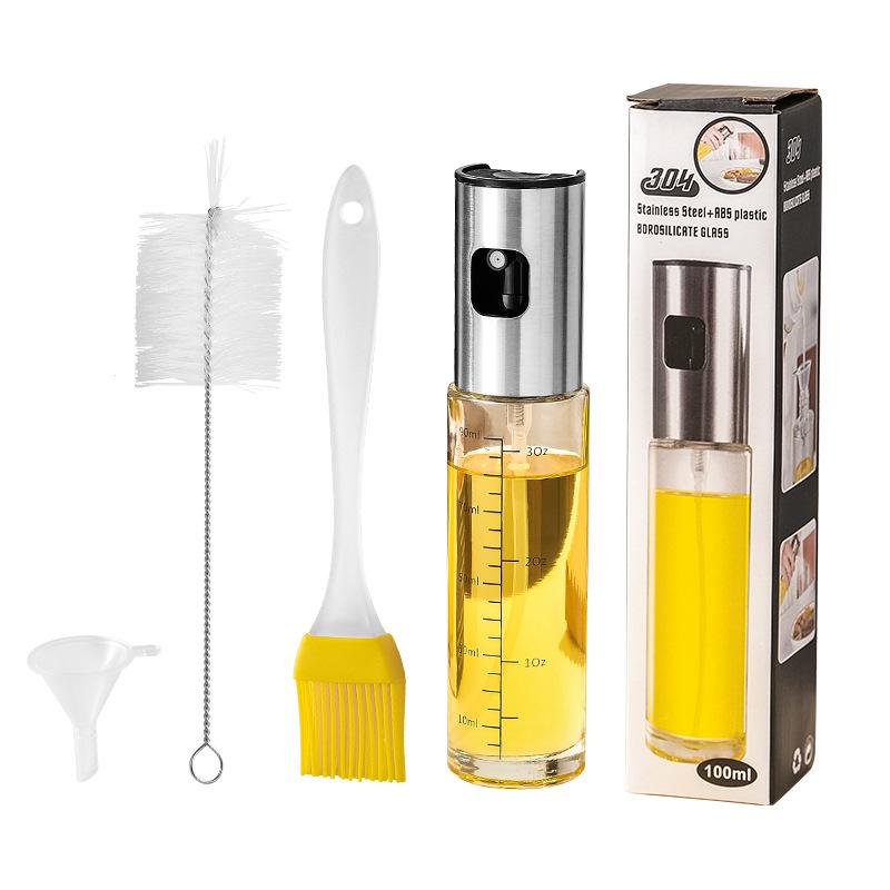304 Stainless Steel Spray Oil Bottle - Leak-proof Glass, 100ml, Press-type for Oil, Sauce, & Vinegar