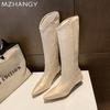 Stilettos Women Leather High Boots Designer Fashion Elegant Retro Boots Women 2024 Trend New Winter Dress Cozy Warm Botas Mujer
