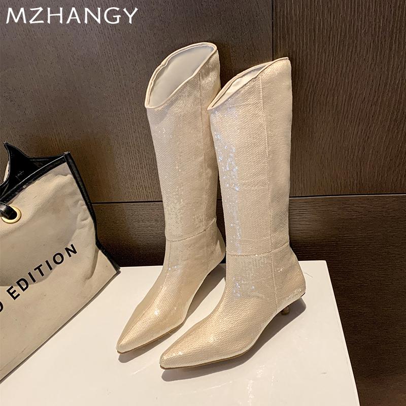 Stilettos Women Leather High Boots Designer Fashion Elegant Retro Boots Women 2024 Trend New Winter Dress Cozy Warm Botas Mujer