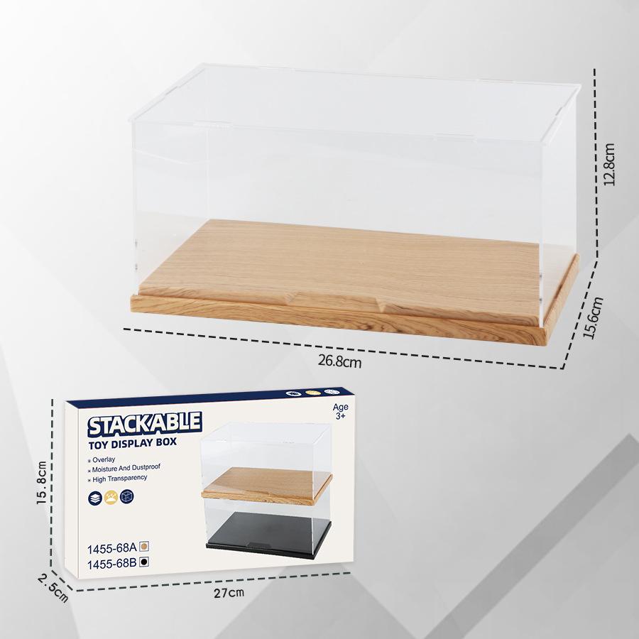 Dustproof Clear Acrylic Display Case with Wood Base Stackable Storage Box for Mini Action Figures Building Blocks Car Models Col